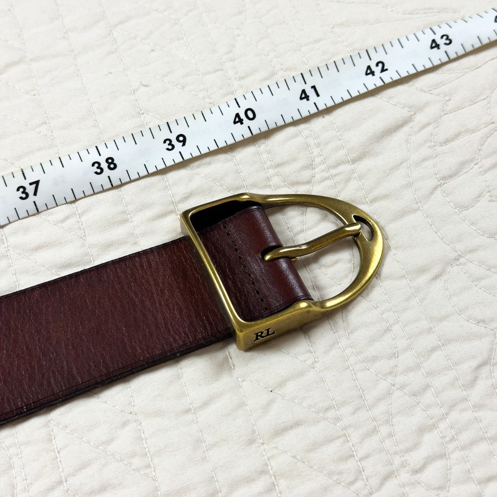 Polo Ralph Lauren Wilton Equestrian D-Ring Leather Belt Brown Brass RL Buckle 34 - Picture 5 of 12
